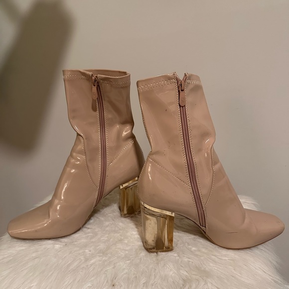 Nude Patent Leather Booties with Pink Lucite Block heels - Picture 3 of 5
